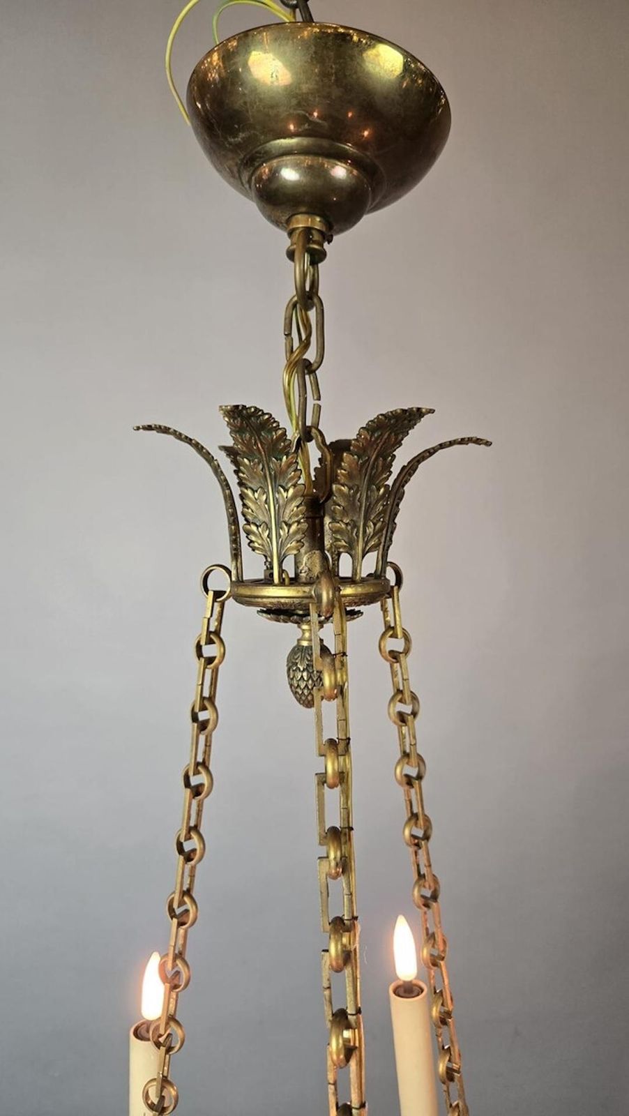 Pair Of Empire Chandeliers In Sheet Metal, Bronze And Brass, 19th photo for sale