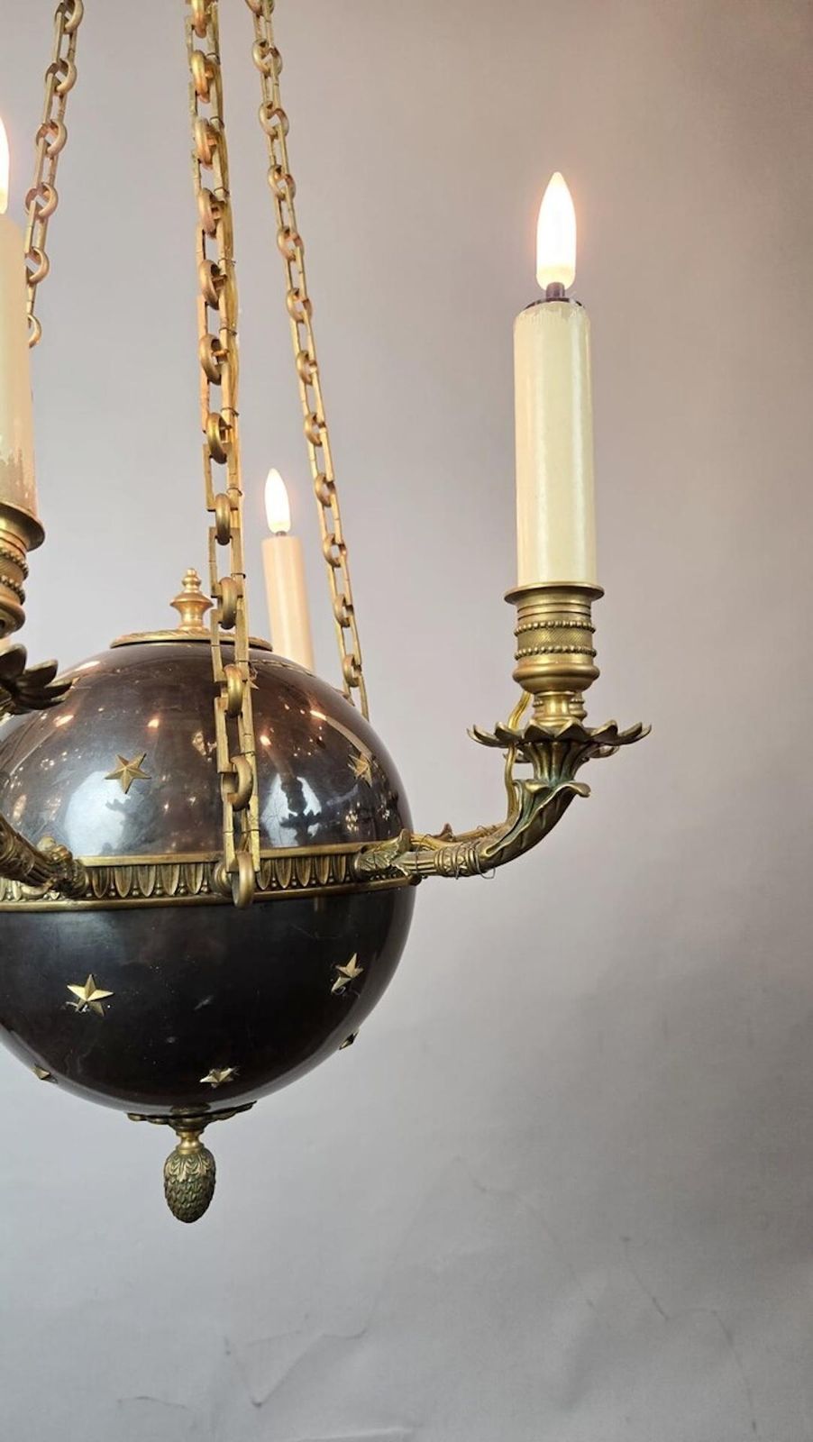 Pair Of Empire Chandeliers In Sheet Metal, Bronze And Brass, 19th photo 4024.0
