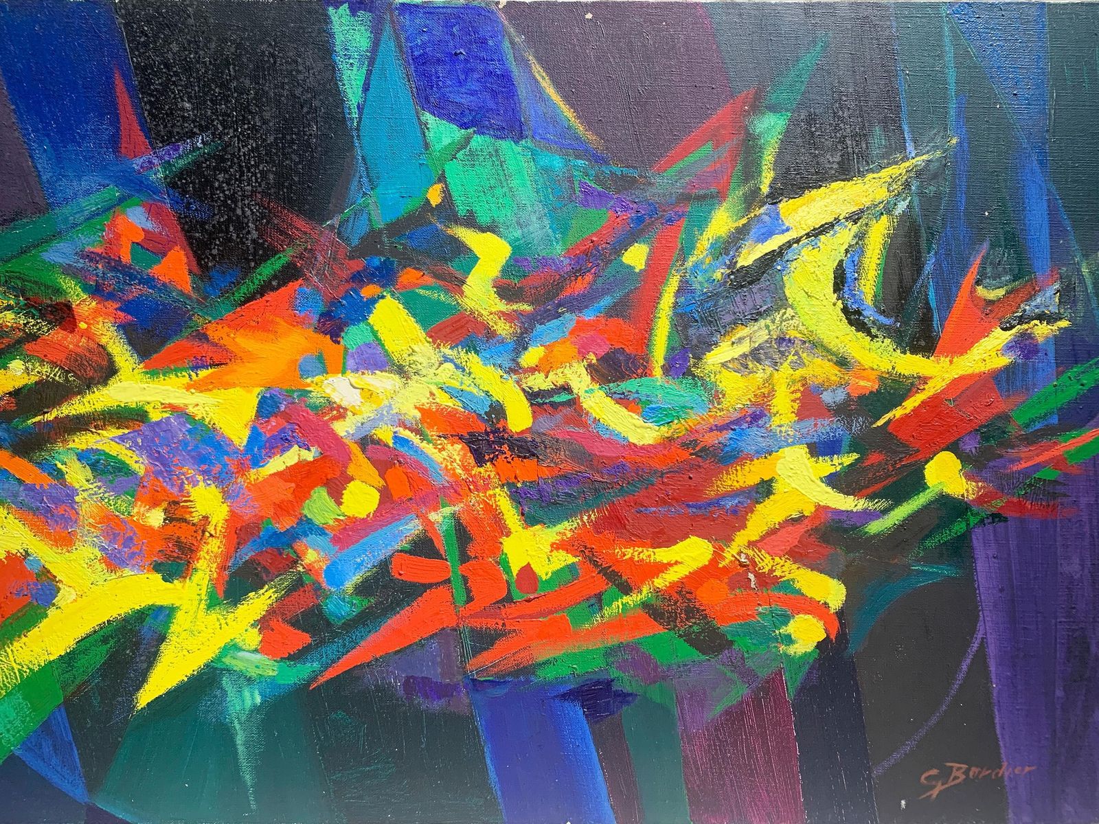 Mid Century Abstract Expressionist Painting By G. Bordier, Signed, France, 1950s photo vintage