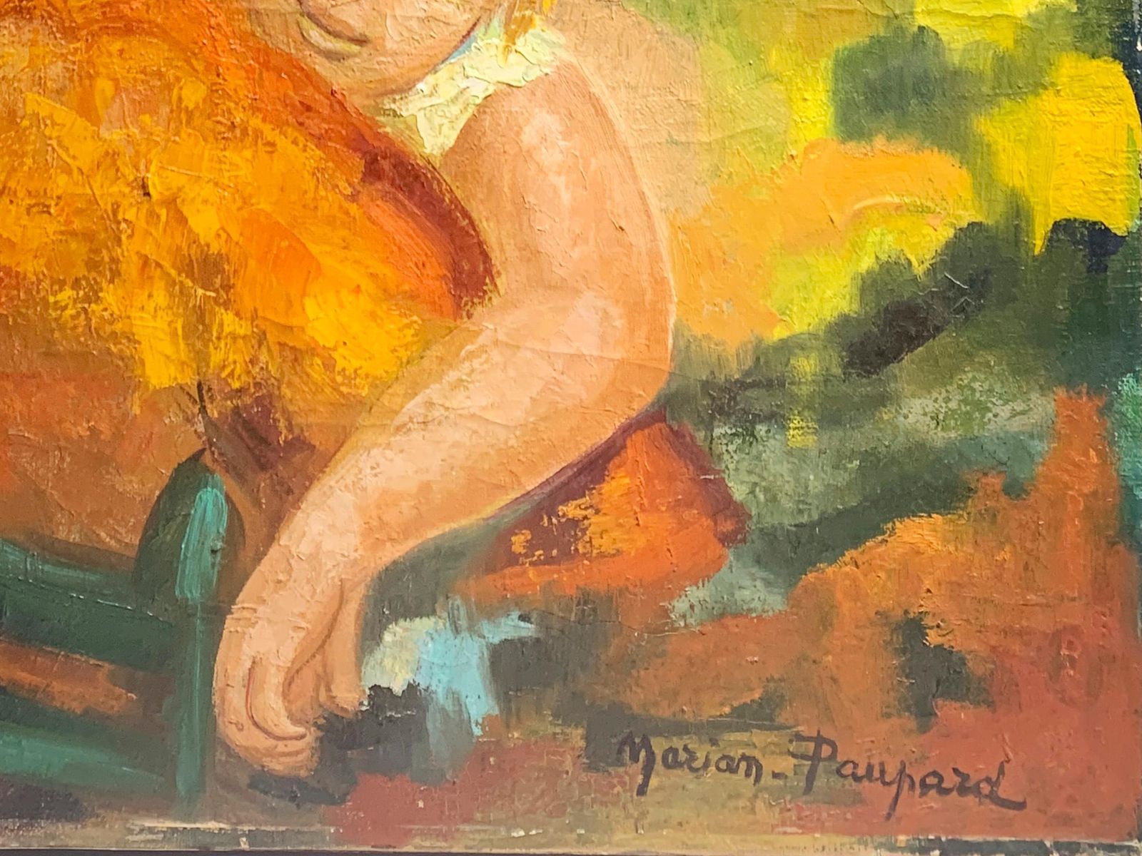 Mid Century Modern Mother And Child Oil Painting By Andrée Marian Paupard Signed photo 3364.0