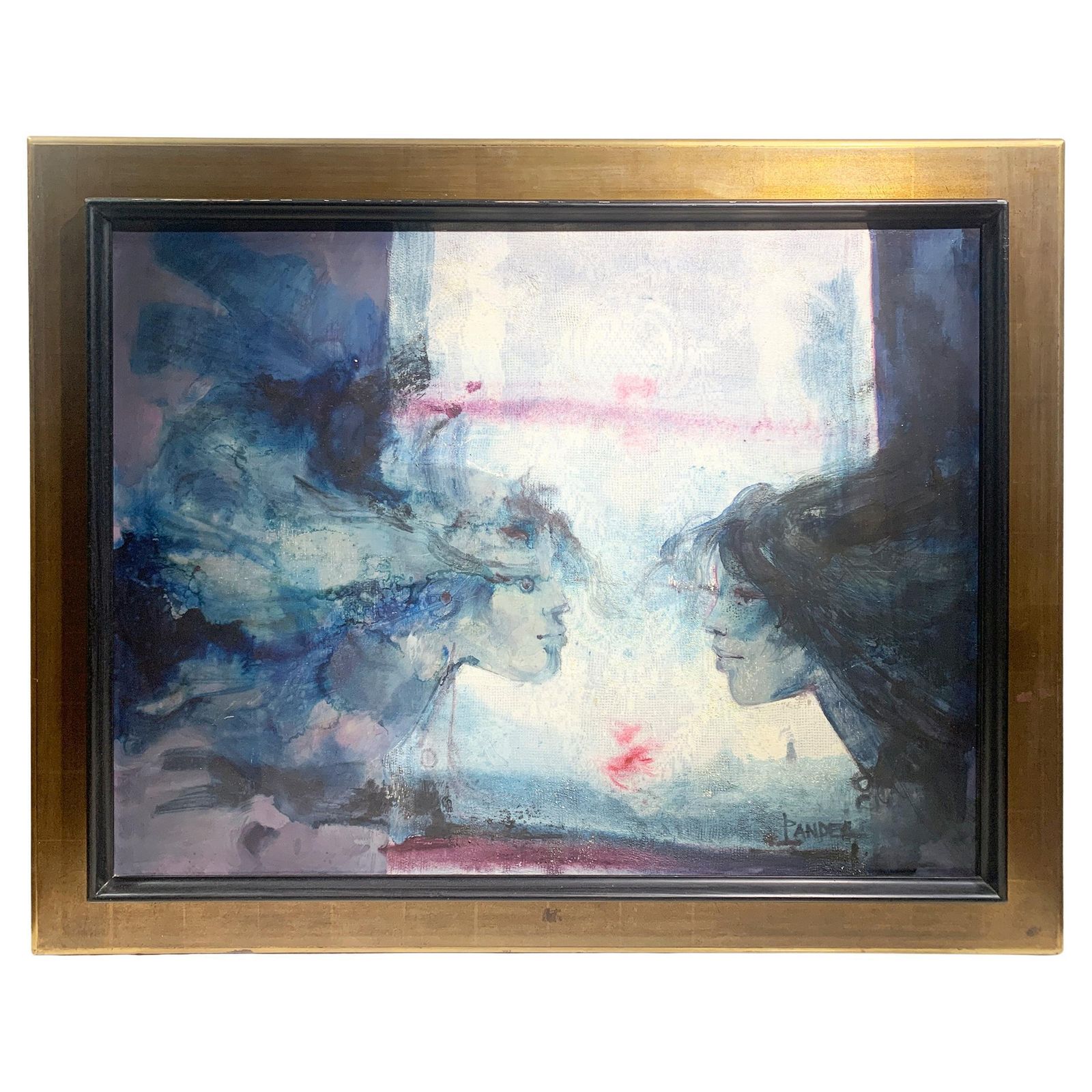 Michel Pandel, "Les Amoureux" , Mid Century French Surrealist Painting, Signed