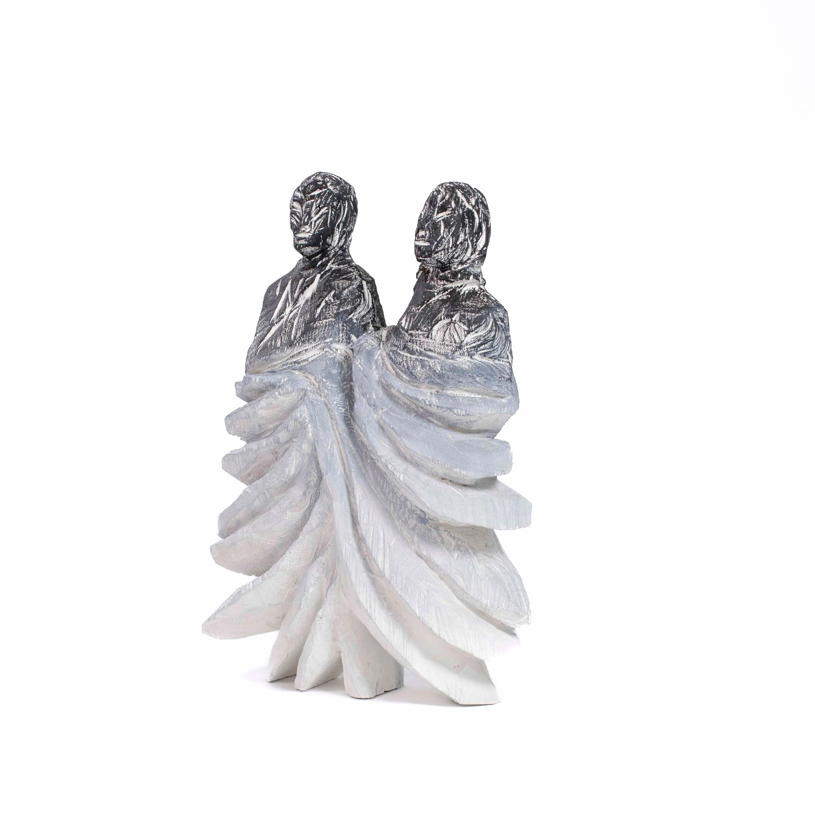 Abstract Figurative Wooden Grey Black Sculpture “Twins" By Christofer Kochs 2023 photo for sale