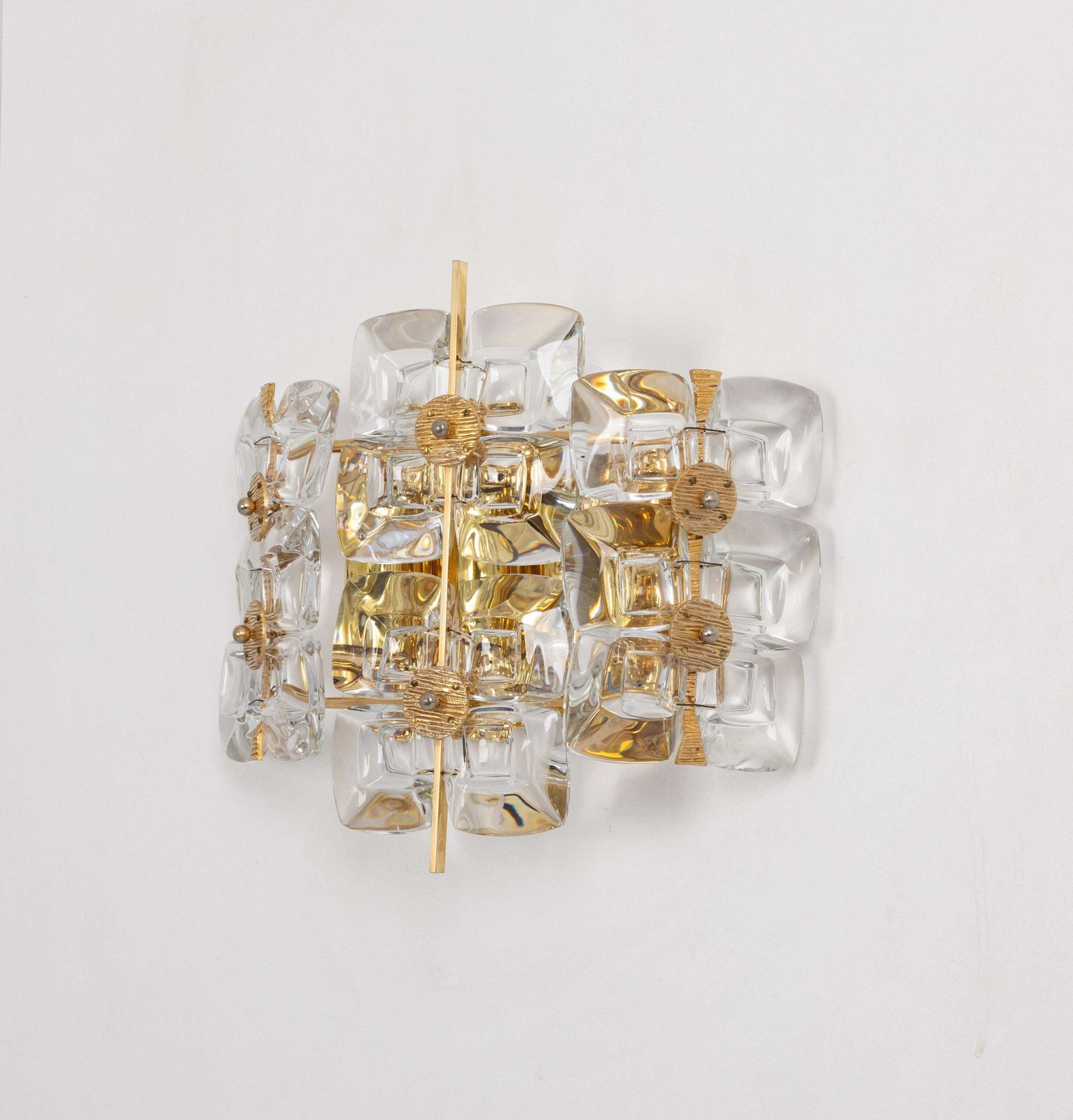 Pair Of Golden Gilded Brass And Crystal Sconces By Palwa, Germany, 1960s photo for sale