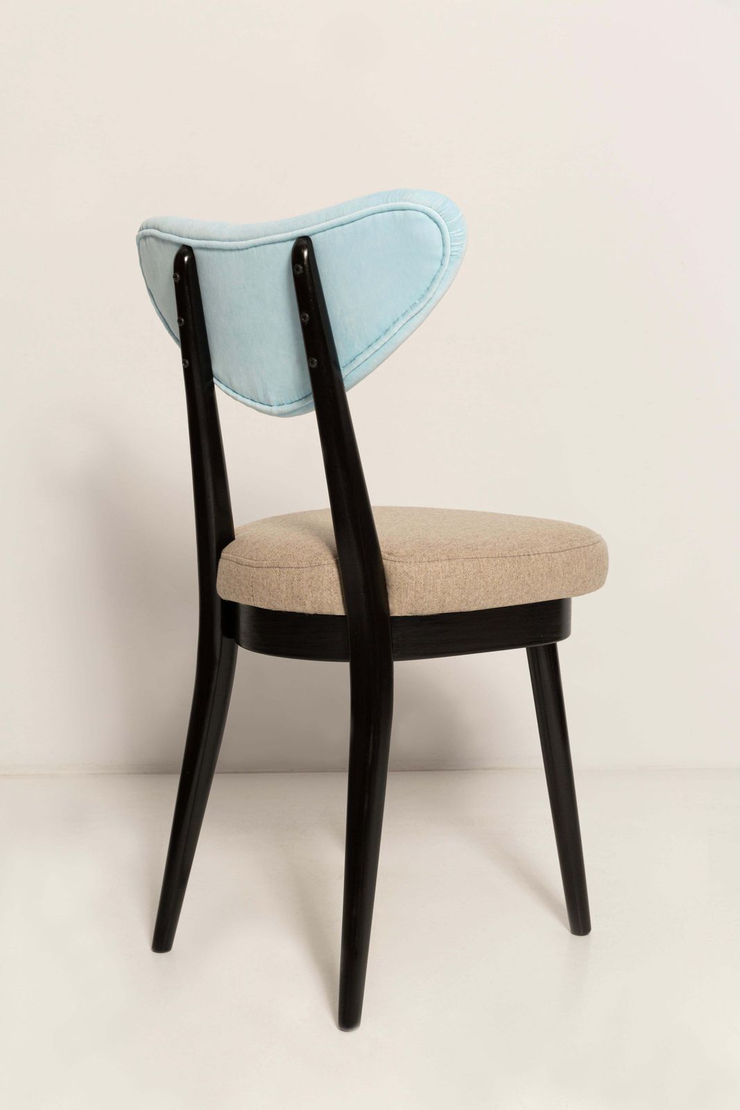 photo for sale Set Of Six Mid Century Beige Green Blue Mixed Wool Heart Chairs, Europe, 1960s