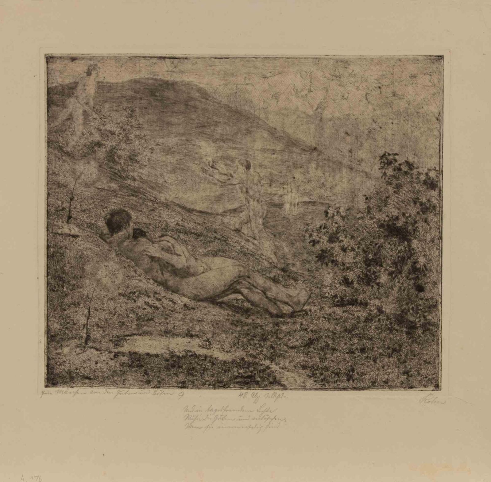 Walter Richard Rehnlandscape With Reclining Nude Figures   Etching By W.R. Rehn  Early 20th Centuryearly 20th Century