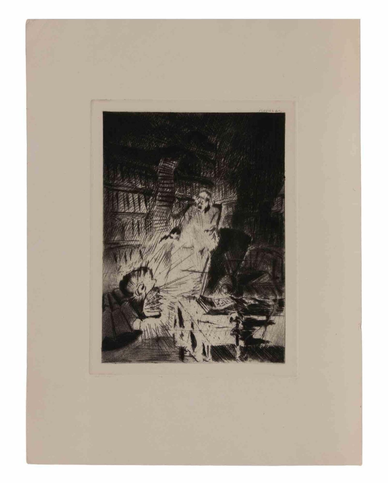 Walter Richard Rehndramatic Interior Scene   Etching By W.R. Rehn   Early 20th Centuryearly 20th Century photo furniture