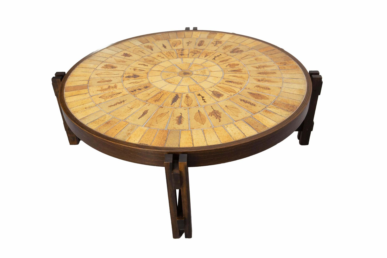 French Round Coffee Table Herbarium Vallauris Faience Top By Roger Capron photo Furniture
