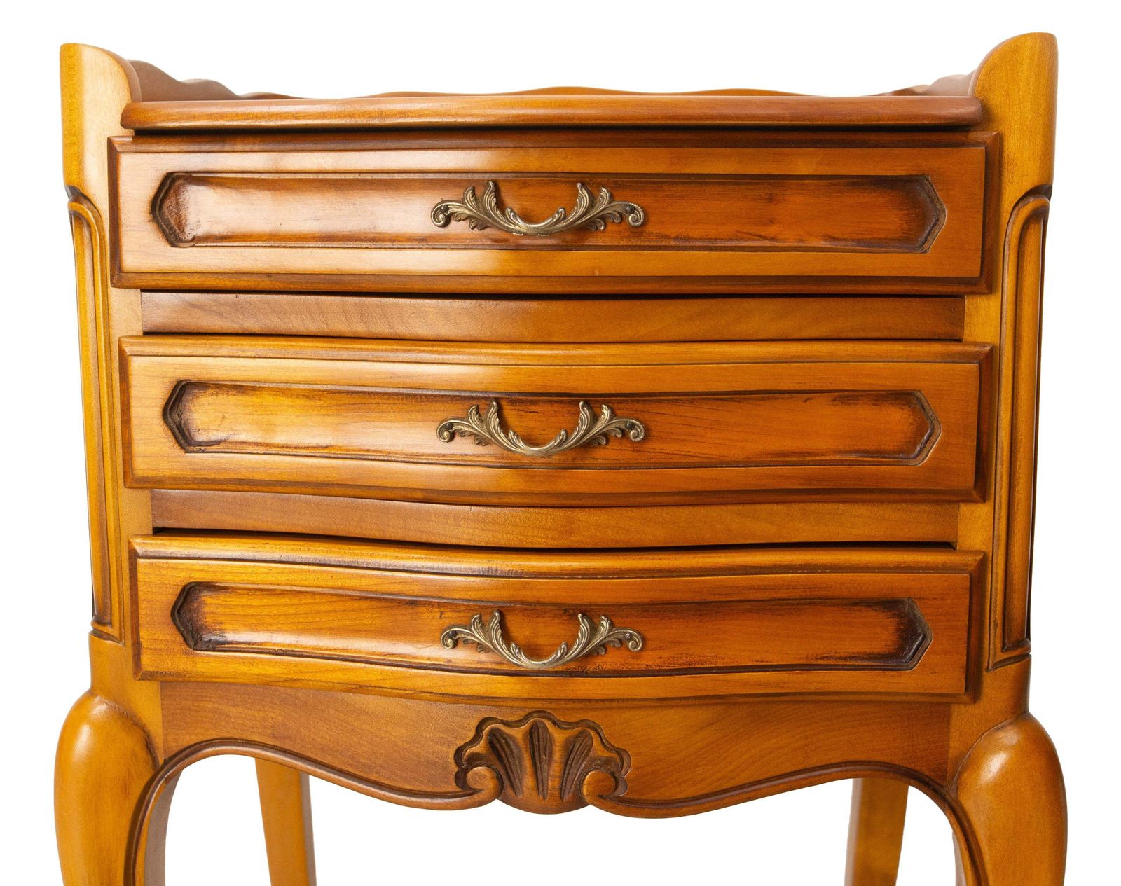 French Pair Nightstands Louis XV Style Side Cabinets Bedside Cherry Wood C 1970 photo vinterior