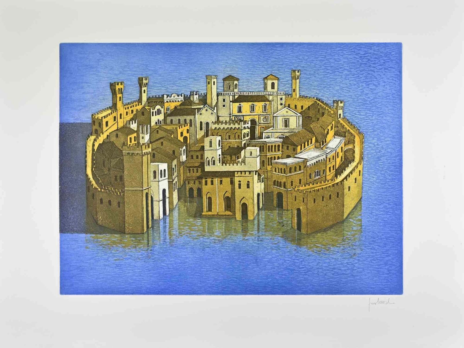 Franco Fortunatothe City On The Water   Etching By Franco Fortunato   1990s1990s