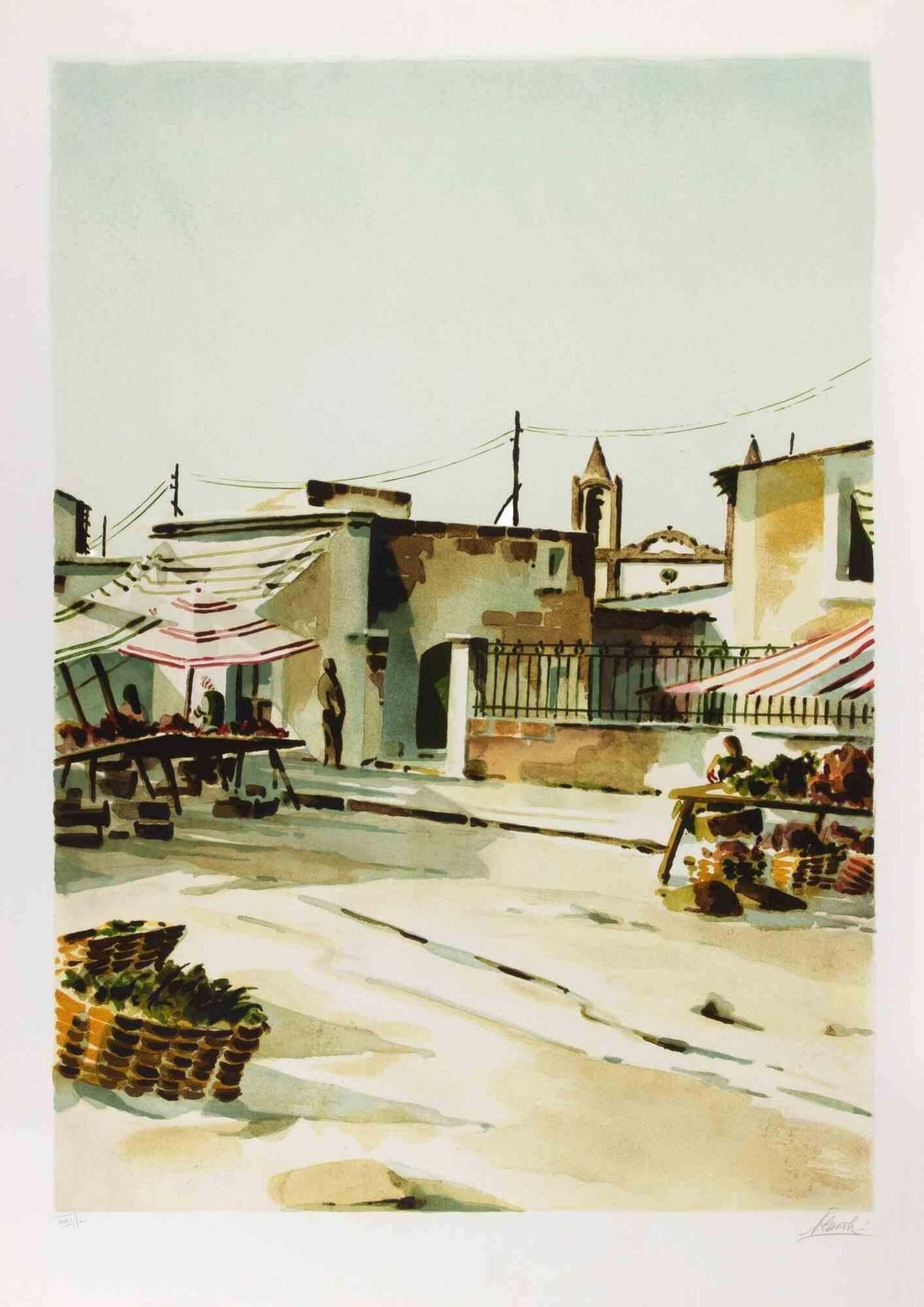 Lino Casadeithe Southern Market   Lithograph By Lino Casadei   1980s1980s