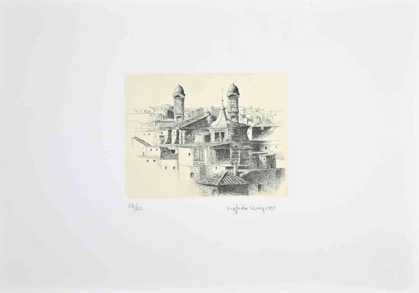 Sigfrido Olivaview Of Rome From Pincio With Two Belltowers   Etching By Sigfrido Oliva   19951995