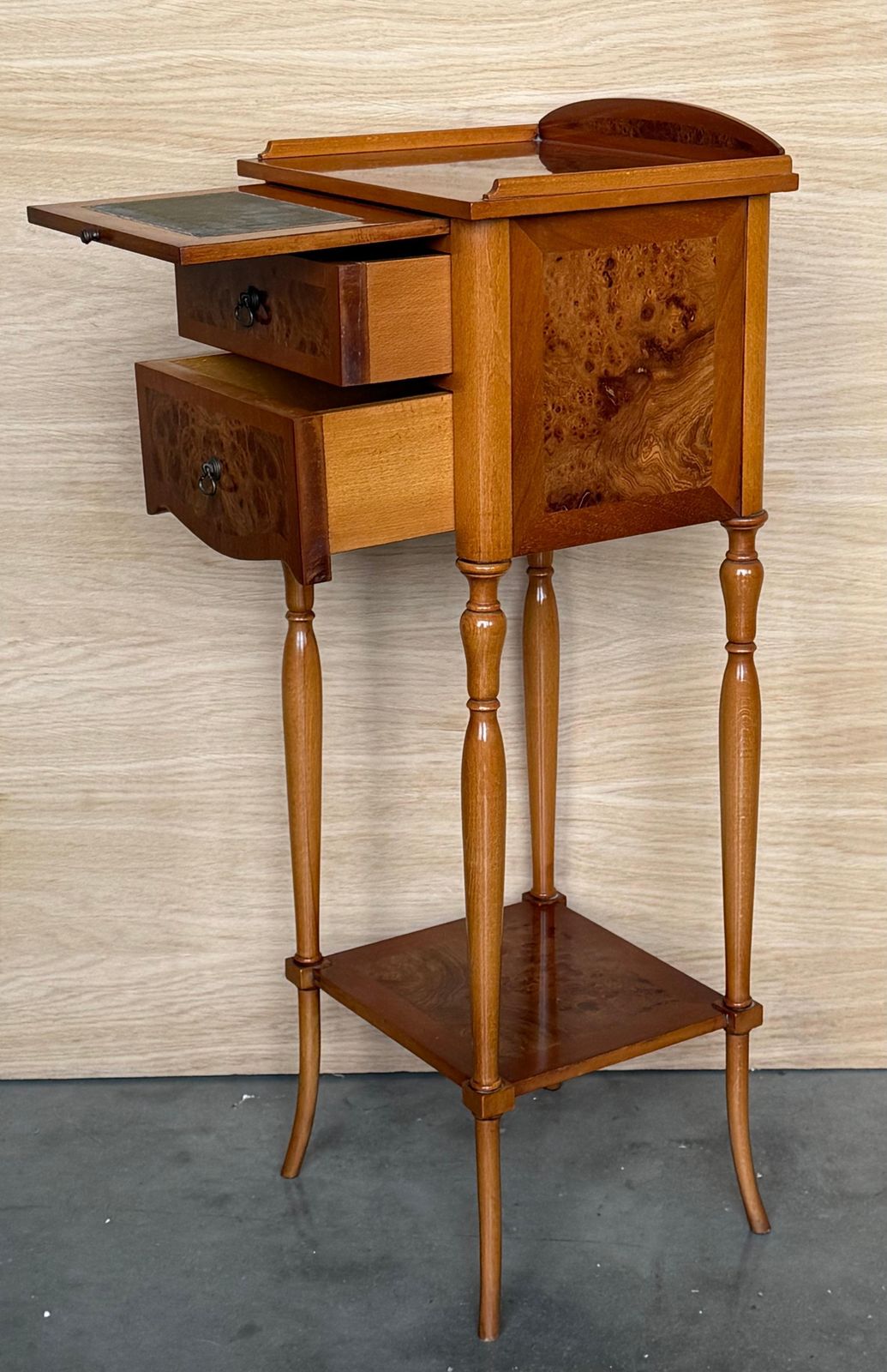 Italian Antique Wooden Bedside Table With Hidden Tray, Early 1900s photo vintage