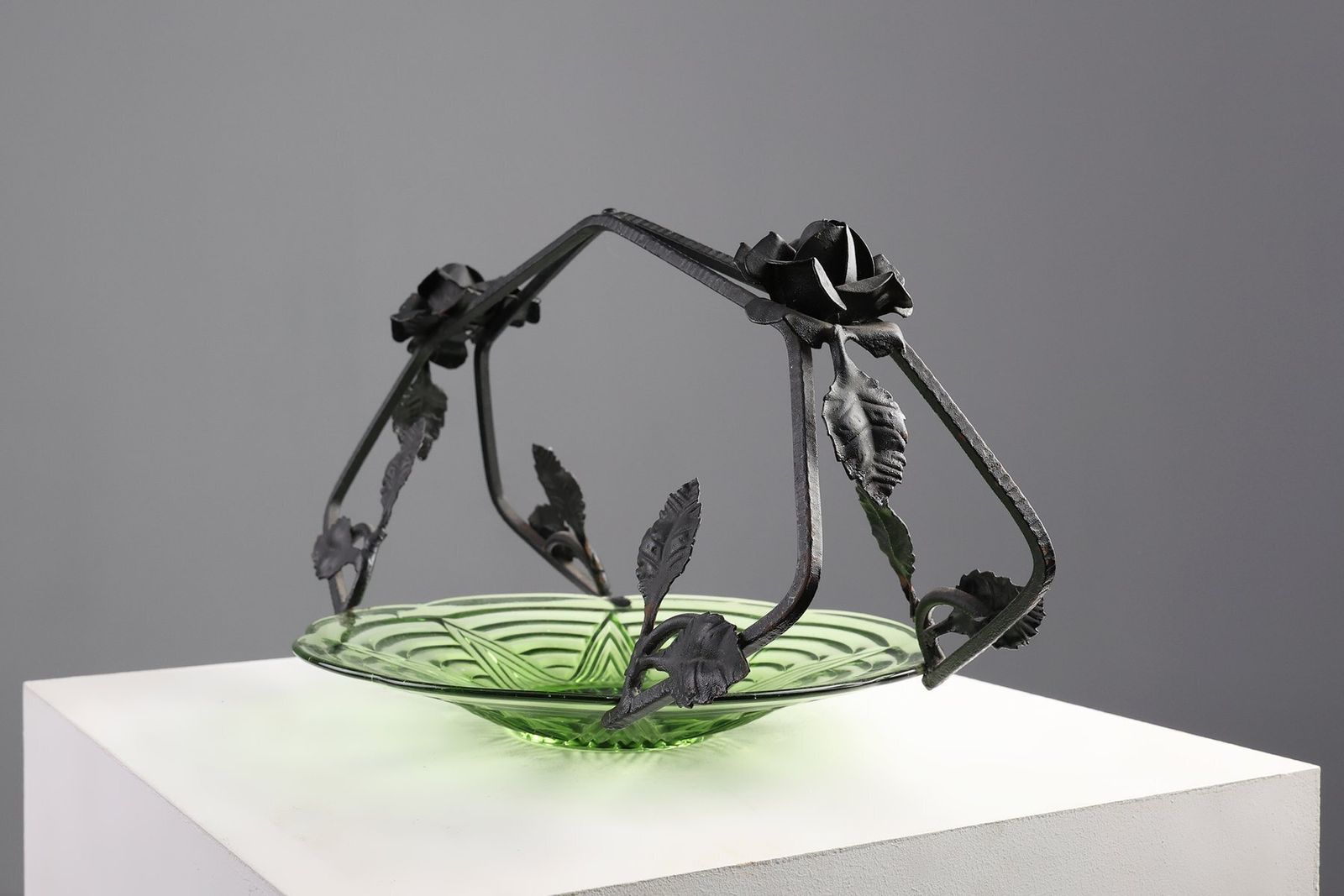 photo furniture Art Deco Glass And Metal Fruit Bowl, France, 1920s