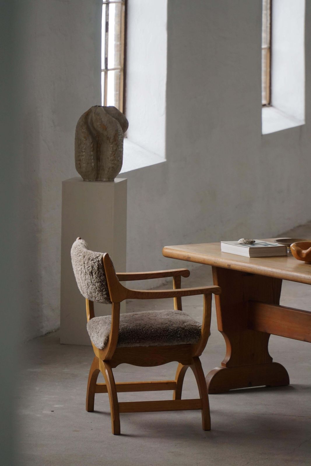 "Kurul" Armchair In Oak & Lambswool, Henning Kjærnulf, Mid Century Modern, 1960s photo for sale