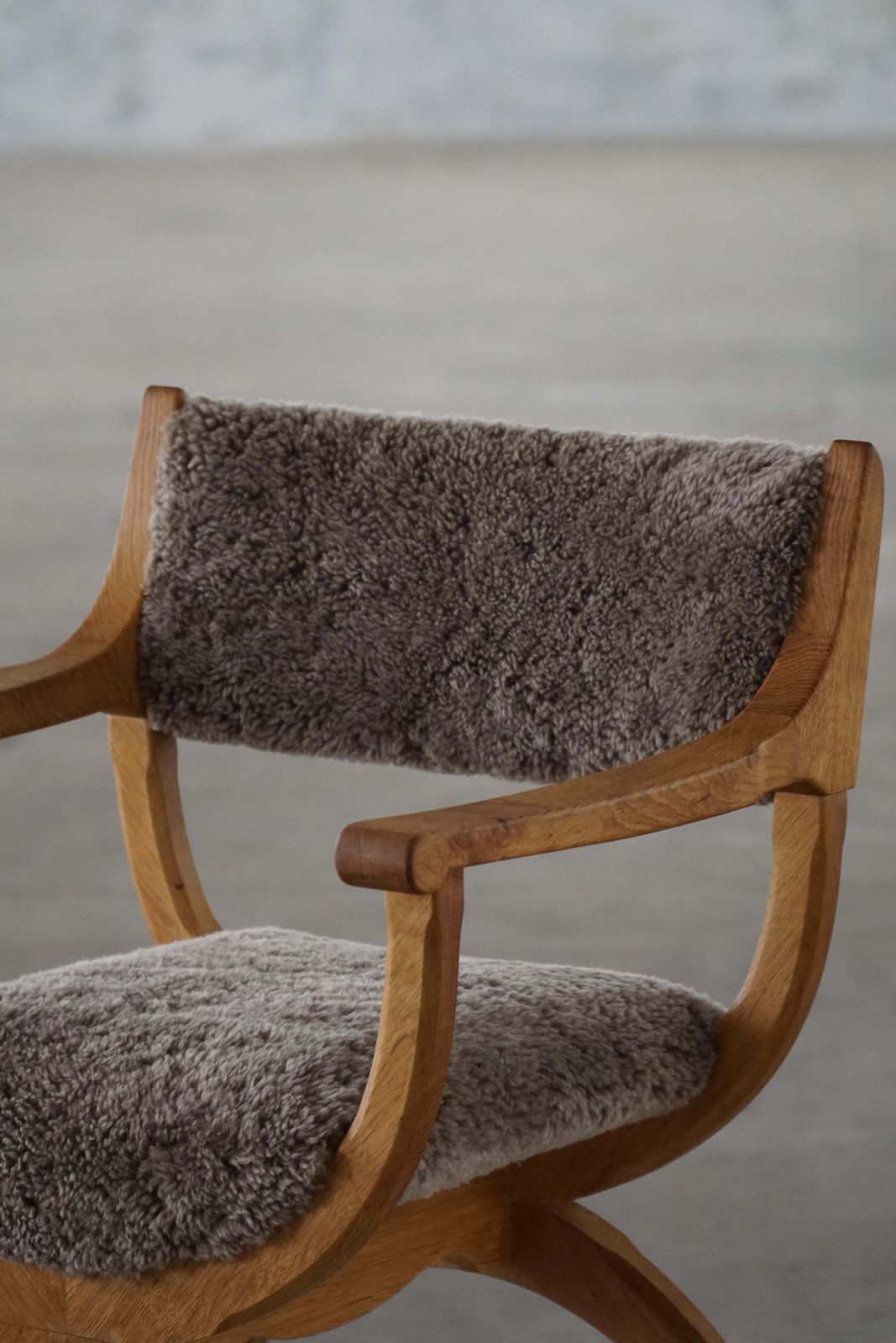 "Kurul" Armchair In Oak & Lambswool, Henning Kjærnulf, Mid Century Modern, 1960s photo vintage