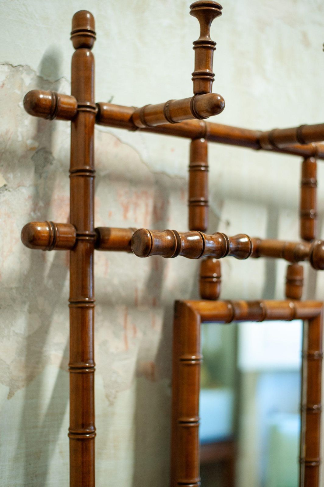 Coat Rack With Mirror And Umbrella Stand In Faux Bamboo photo Furniture