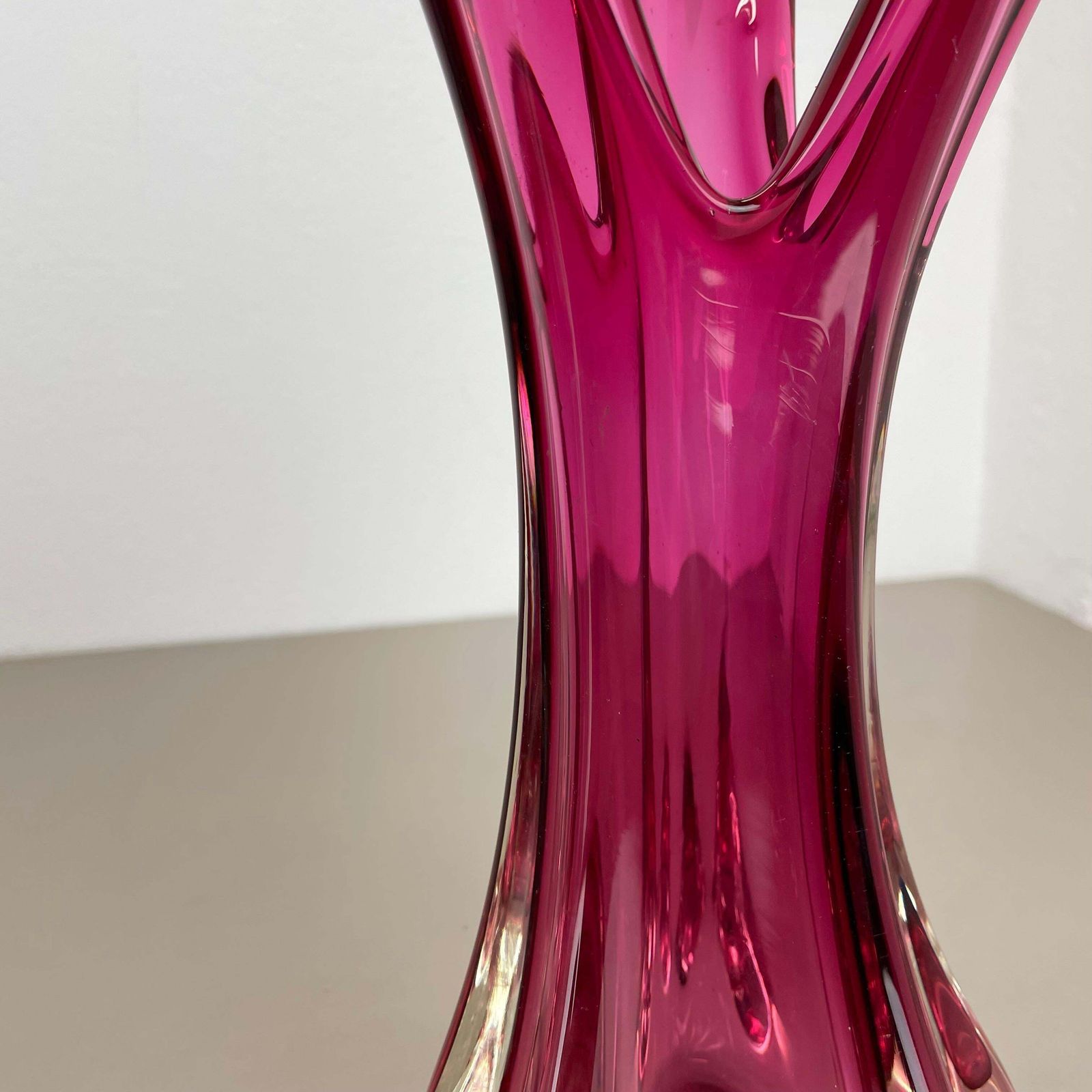 Home Decor Extra Large 33cm Pink Heavy Large Murano Glass Sommerso Vase Italy, 1970s photo