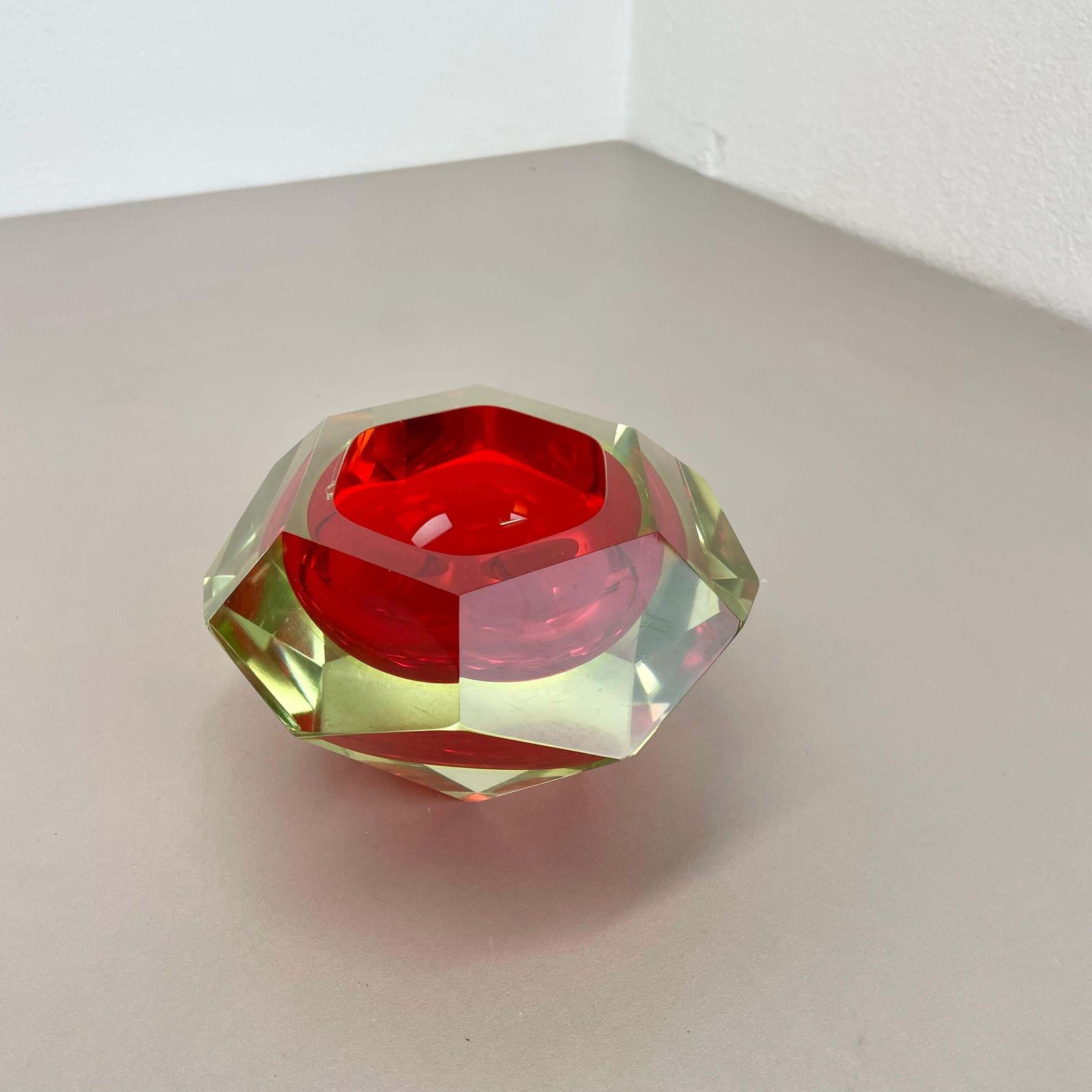 Xxl 2.1kg Murano Glass Faceted "Diamond" Sommerso Element Ashtray, Italy, 1970s photo for sale