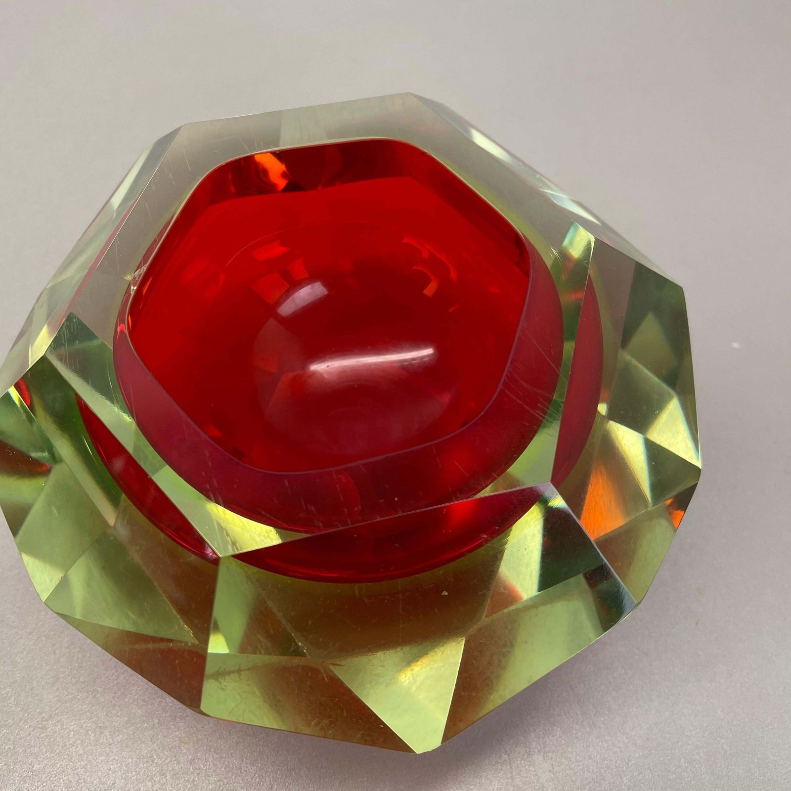 Xxl 2.1kg Murano Glass Faceted "Diamond" Sommerso Element Ashtray, Italy, 1970s photo buy