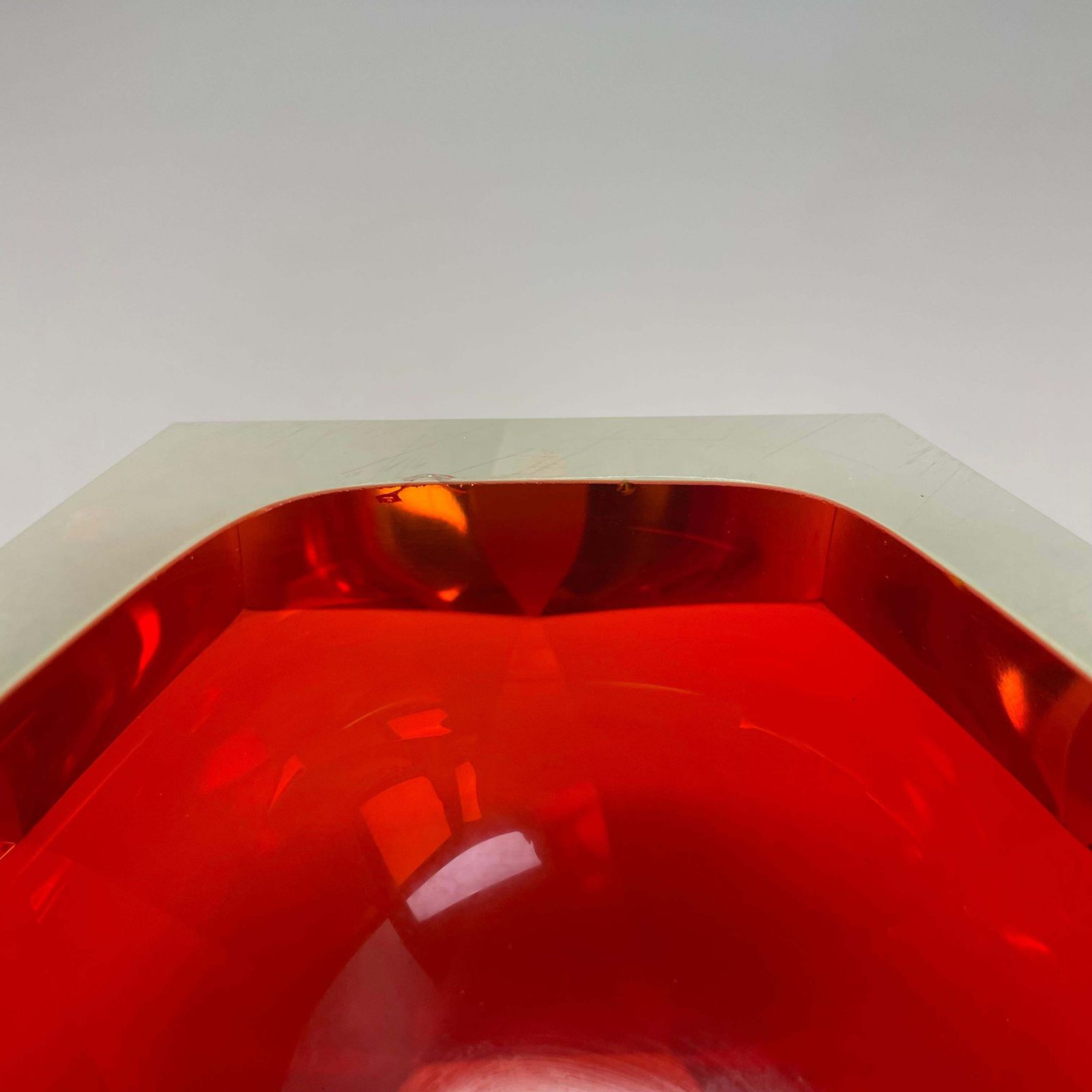 photo for sale Xxl 2.1kg Murano Glass Faceted "Diamond" Sommerso Element Ashtray, Italy, 1970s