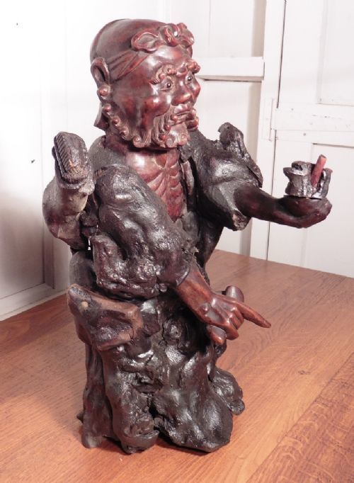 Large Oriental Root Carving Of A Bearded Old Man