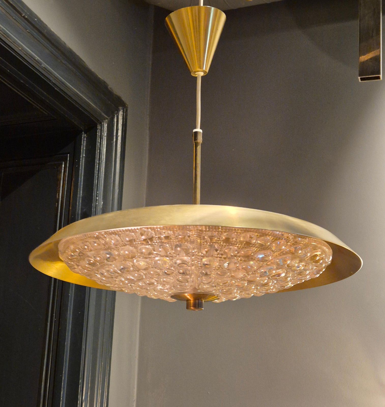 Carl Fagerlund, Swedish Modern Pendant In Brass And Beautiful Orrefors Glass. photo furniture