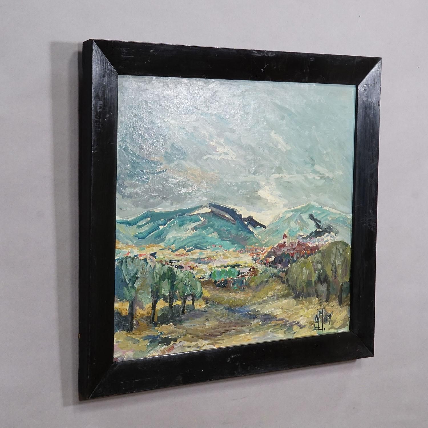 Alexander Michael Oil Painting Of A Mountain Landscape, 1969 photo for sale