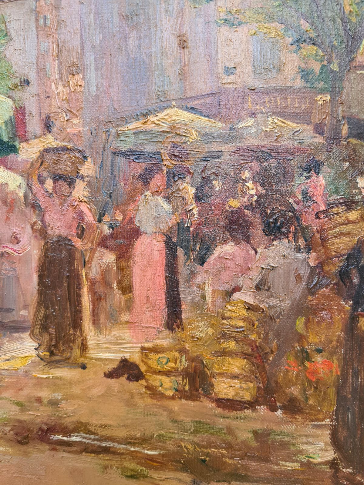French Impressionist Oil On Canvas, 19th Century, Of A French Market By Joseph Faust photo vinterior