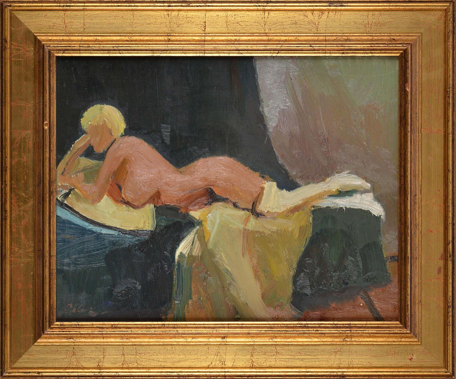 Bruno Celminsnude In White Socks. Oil On Canvas. 34.5 X44 Cmlate 20th Century photo furniture