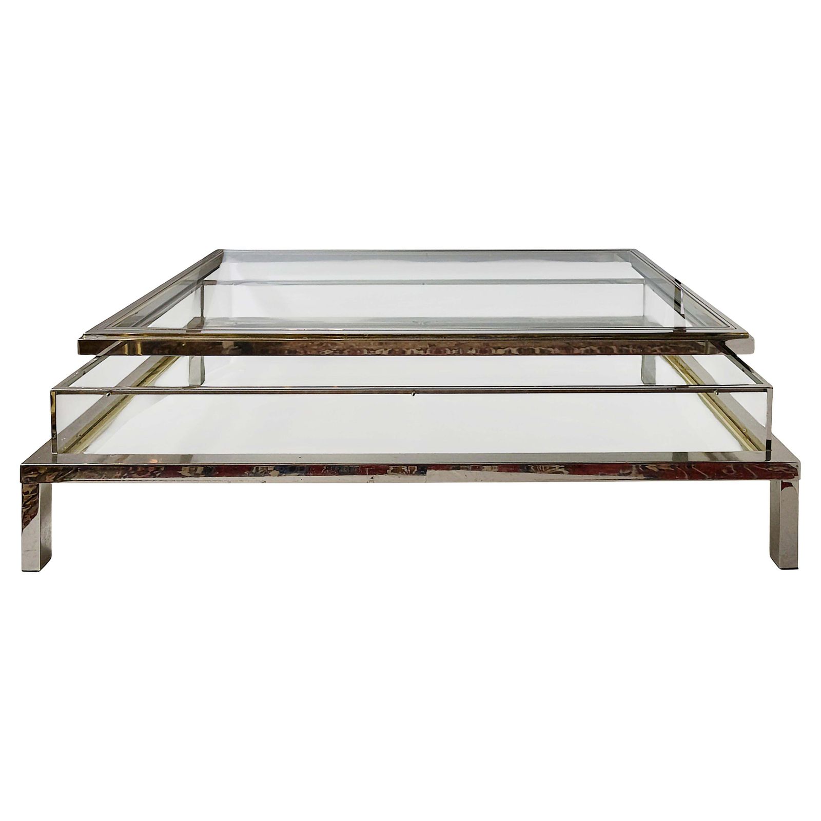 Large Mid Century Maison Jansen Design Brass And Glass Coffee Table, Showcase