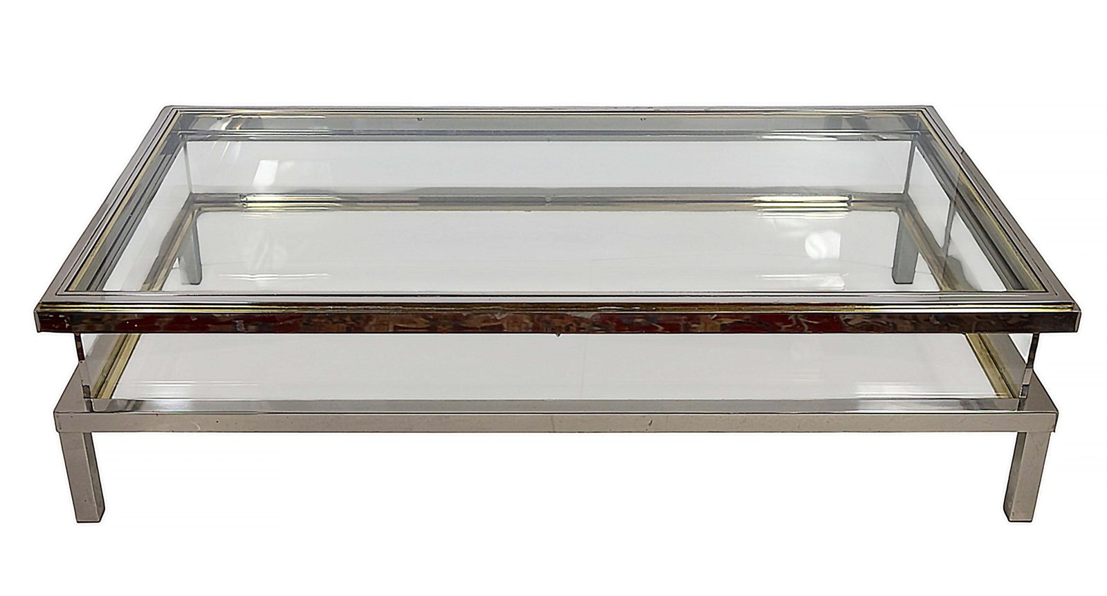 Large Mid Century Maison Jansen Design Brass And Glass Coffee Table, Showcase photo for sale