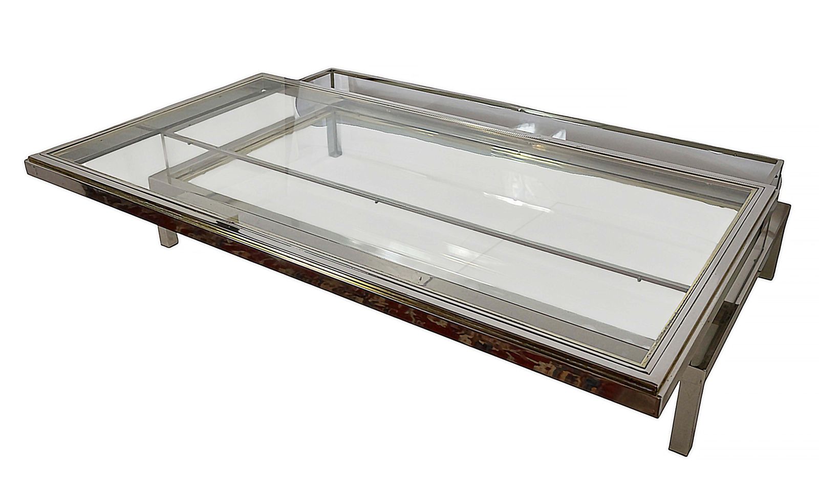 Large Mid Century Maison Jansen Design Brass And Glass Coffee Table, Showcase photo Furniture