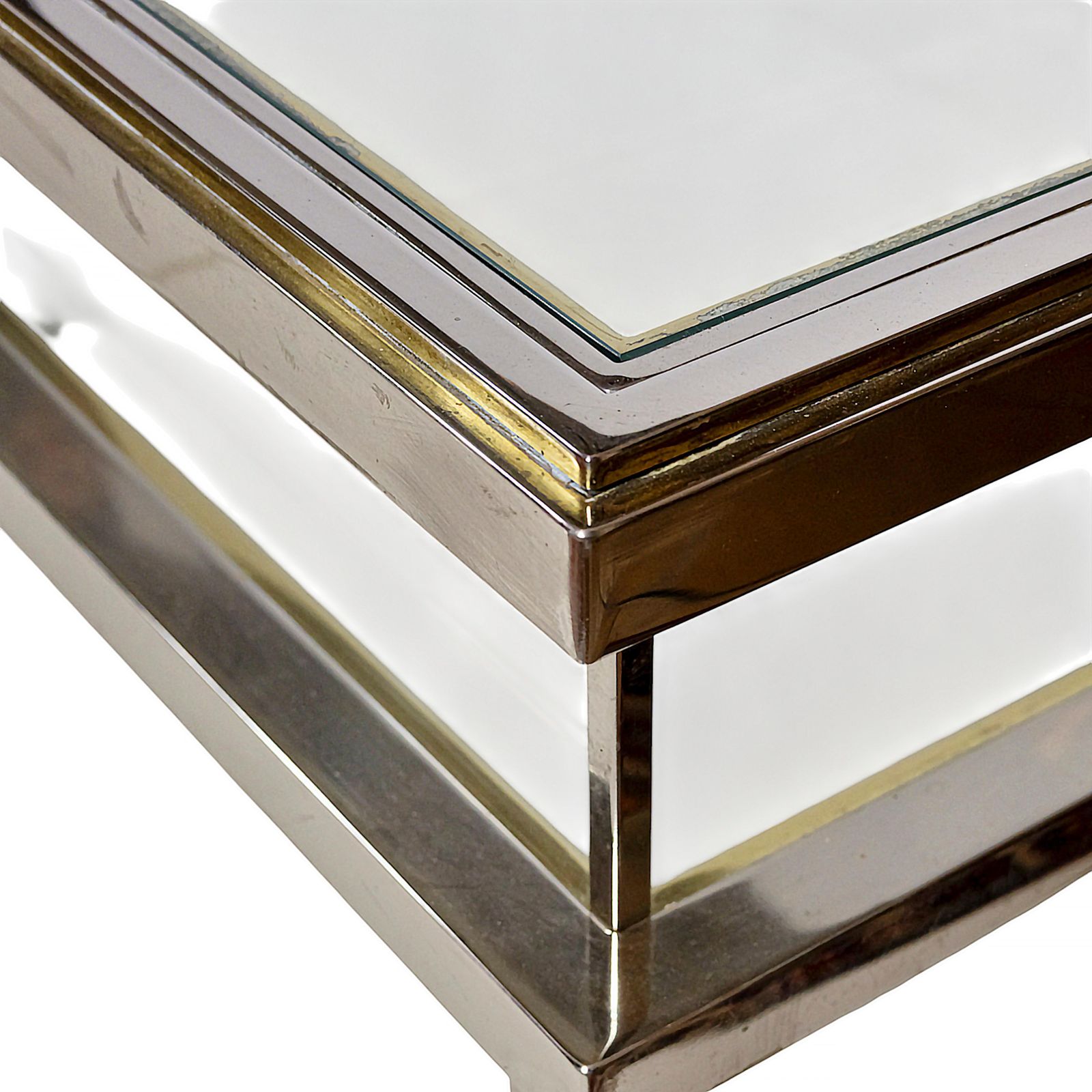 Large Mid Century Maison Jansen Design Brass And Glass Coffee Table, Showcase photo vinterior