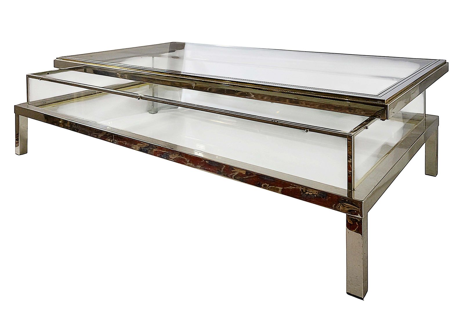 photo for sale Large Mid Century Maison Jansen Design Brass And Glass Coffee Table, Showcase