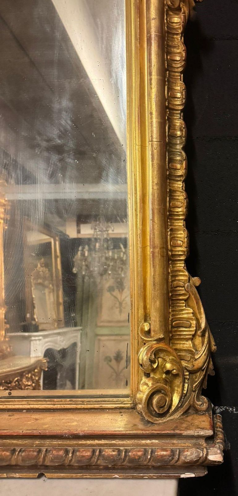 Important Carved And Sculpted Mirror With Figured Cymatium, Italy photo vintage