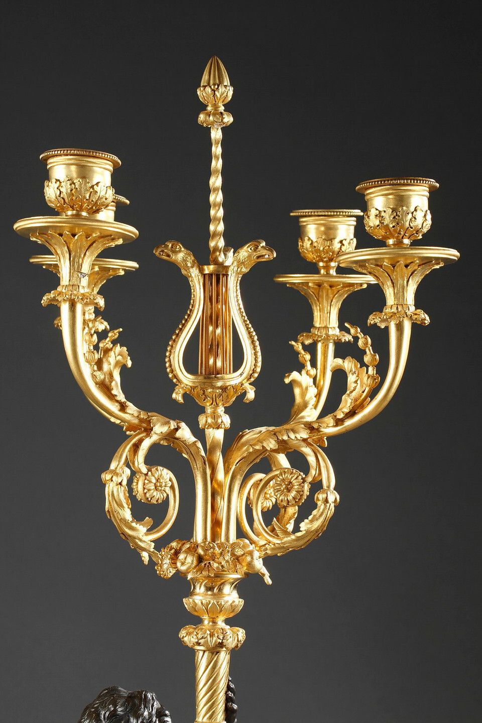 Pair Of Louis XVI Style Candelabra, In Gilt Bronze And Patina photo vintage