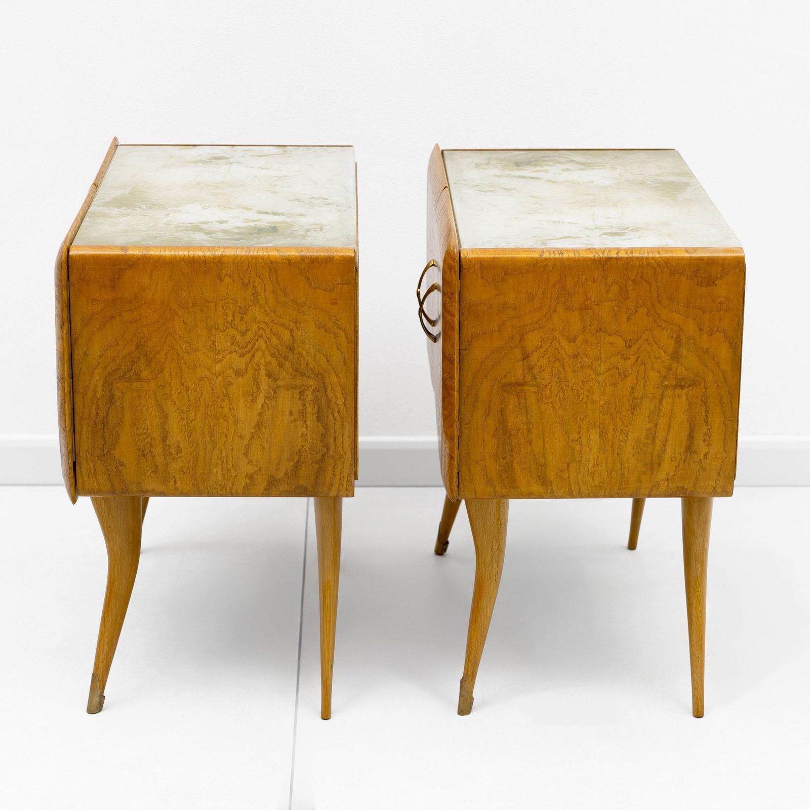 Pair Of Mid Century Style Beech And Chestnut Burl Bedside Tables, 1950s photo buy