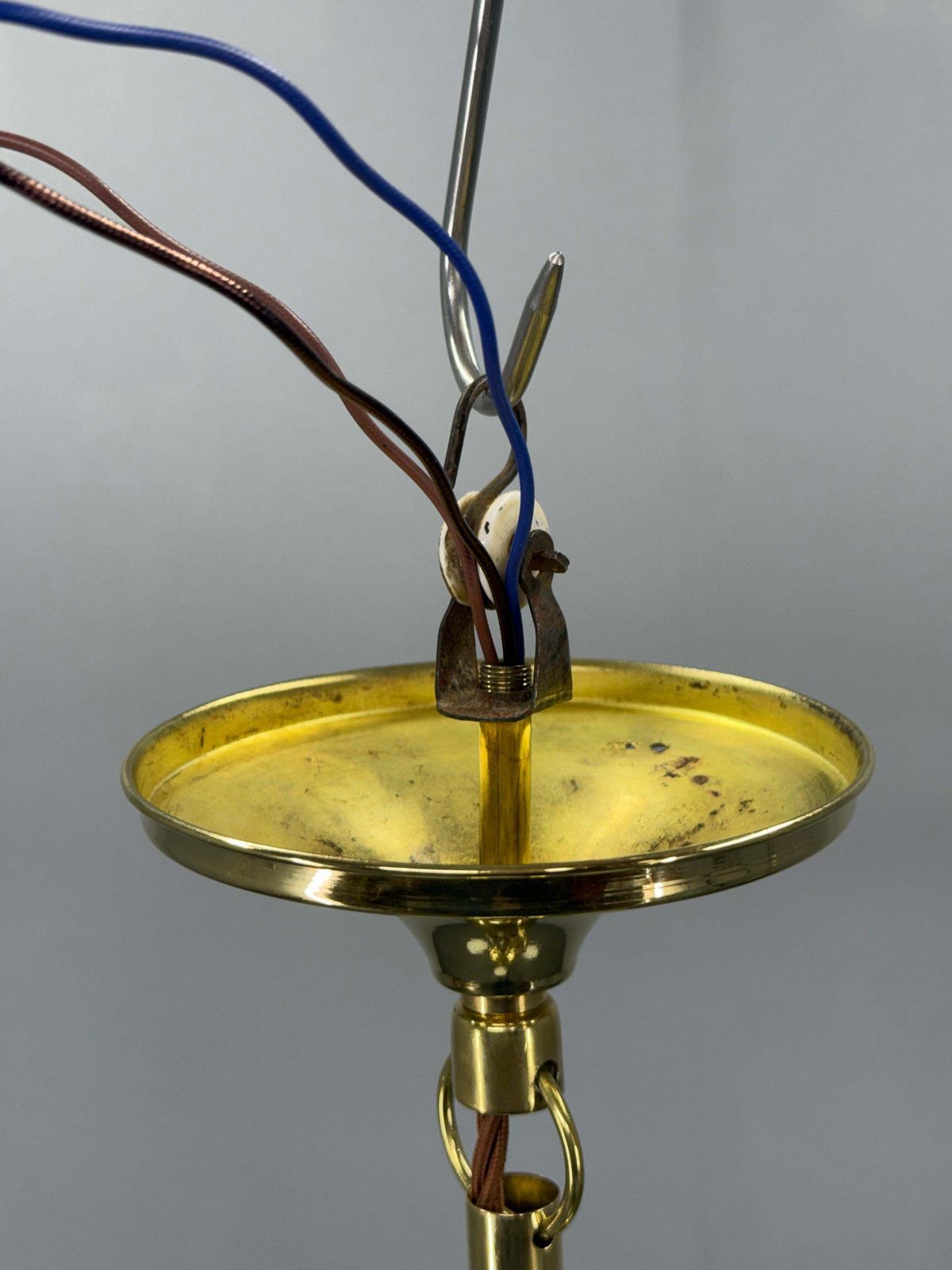 photo for sale Art Deco Brass And Opaline Glass Chandelier, 1930s