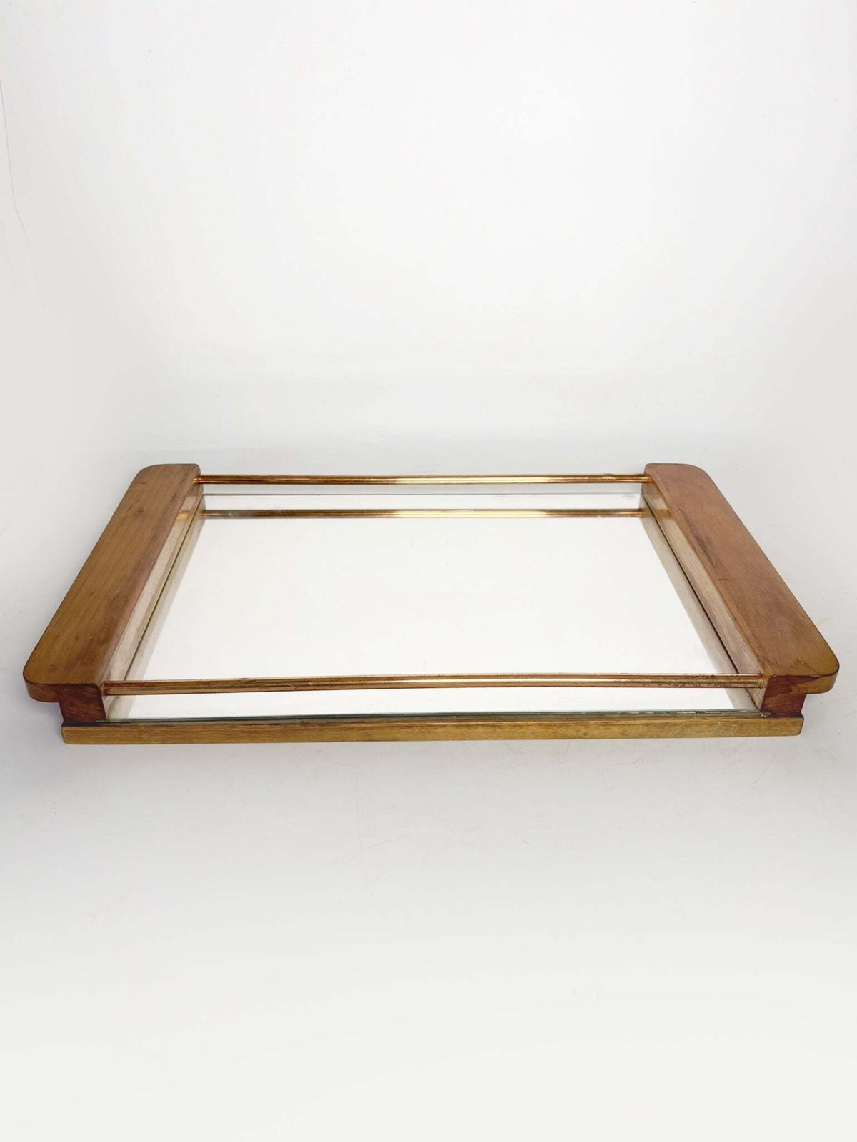 Art Deco Tray In Wood, Copper And Mirror, France, 1940