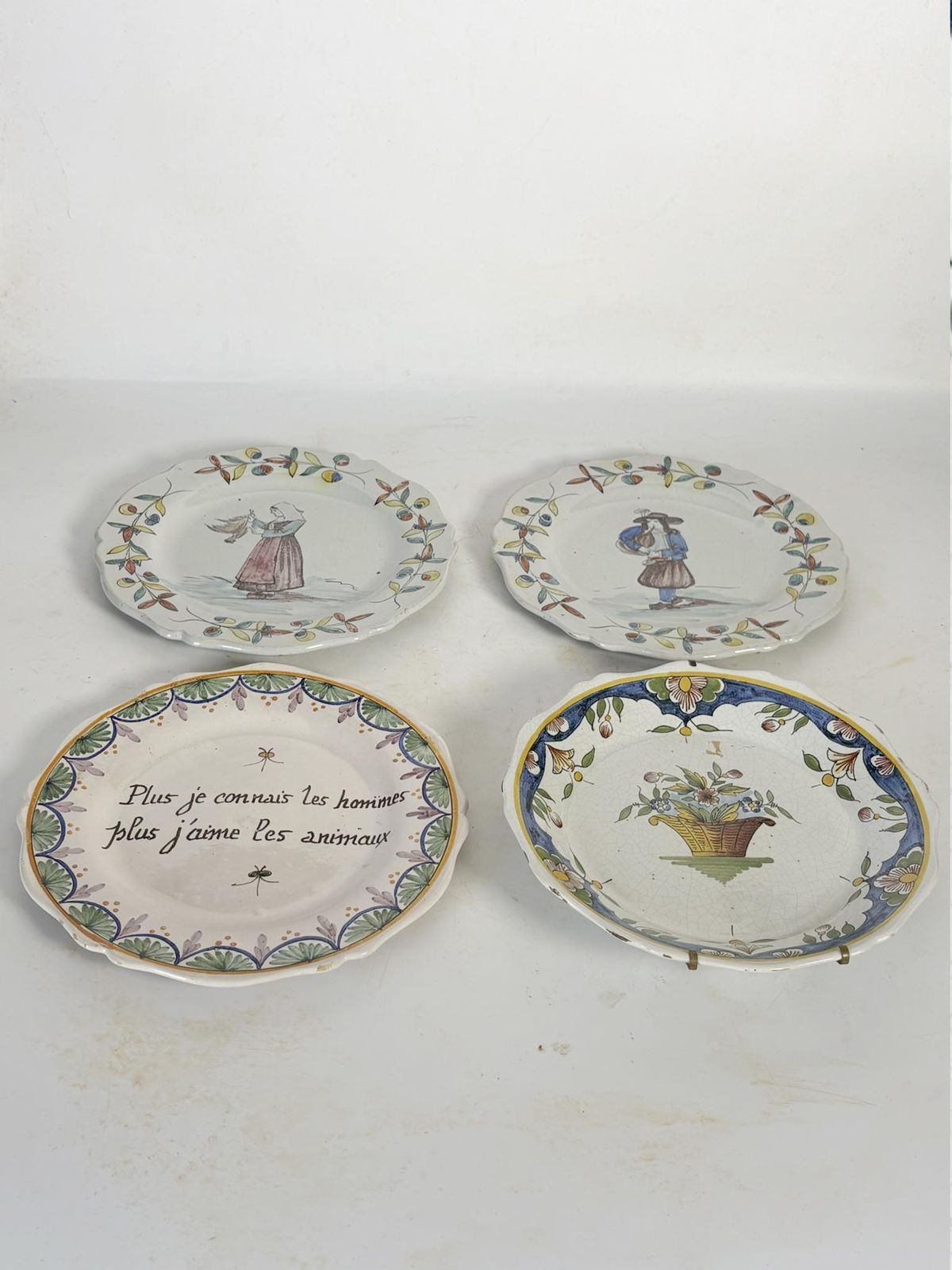 Set Of 4 Antique Pottery Plates, Decorative Motifs, France, Early 20th Century photo Home Decor