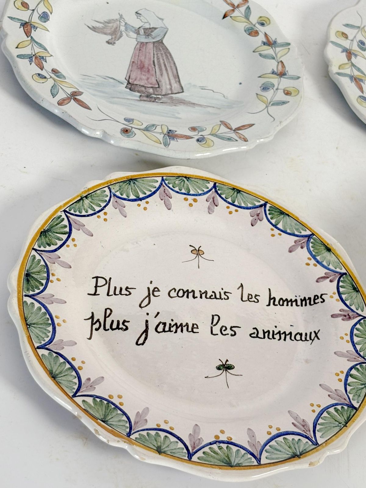 Set Of 4 Antique Pottery Plates, Decorative Motifs, France, Early 20th Century photo buy