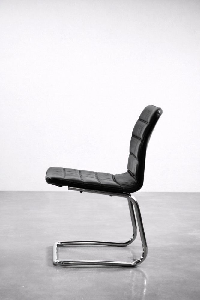 photo furniture Vintage Chrome And Black Leather Club Chairs From Pol International, 1960s, Set Of 2