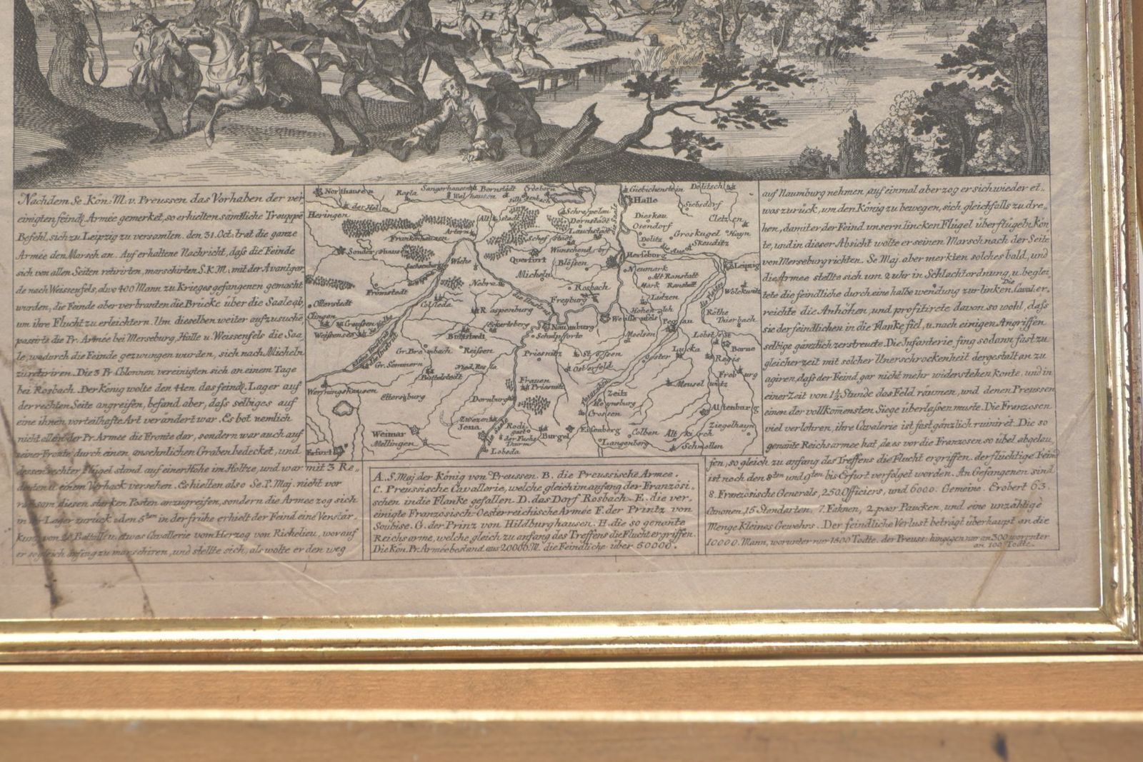 Steel Engraving, Battle Of Rosbach, 05.11.1757, Prussia Vs. France, Framed Under Glass photo 325.0