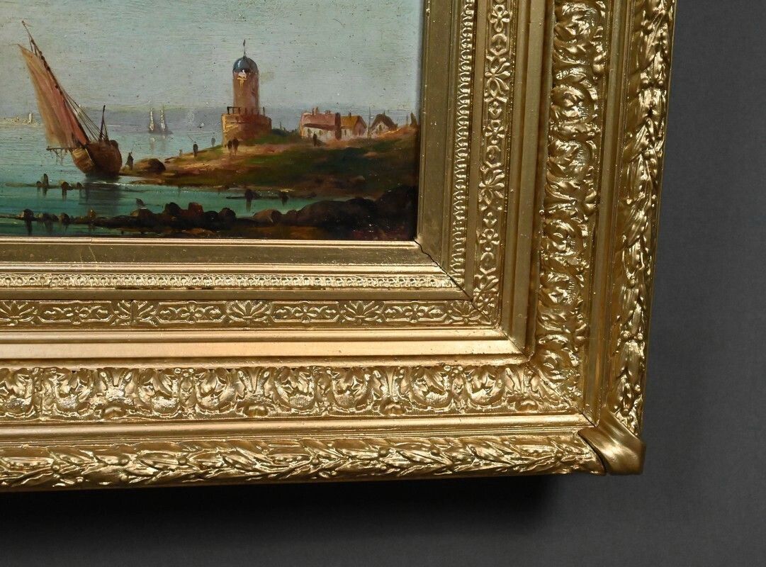 photo vintage Painting "Sailboats On The Mediterranean", Oil On Panel, 19th Century French School