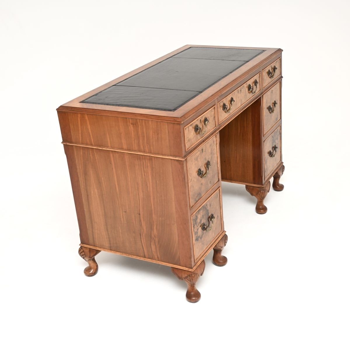Furniture Antique Burr Walnut Leather Top Pedestal Desk photo