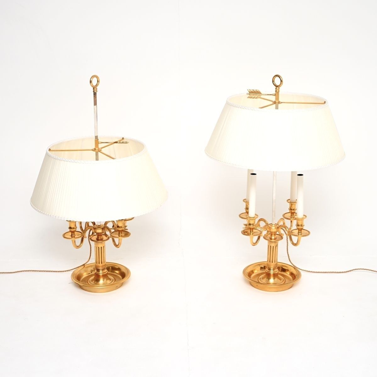 Lighting Pair Of Antique French Brass Bouillotte Table Lamps photo