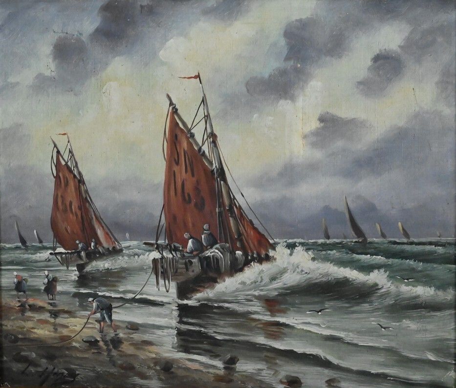 Painting "Fishing Memories" Signed L. Henry – Late 19th Century photo 910.0