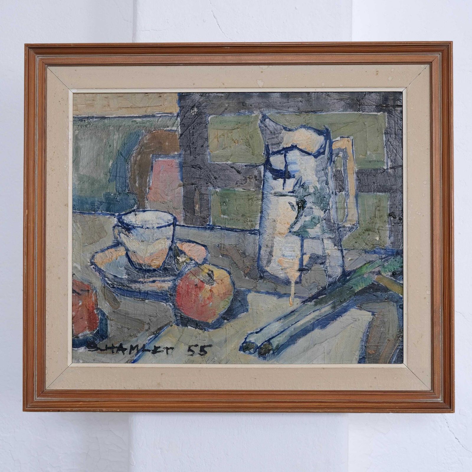 Sven Olof Hamlet Still Life Oil Painting With Pitcher | 1955 photo for sale
