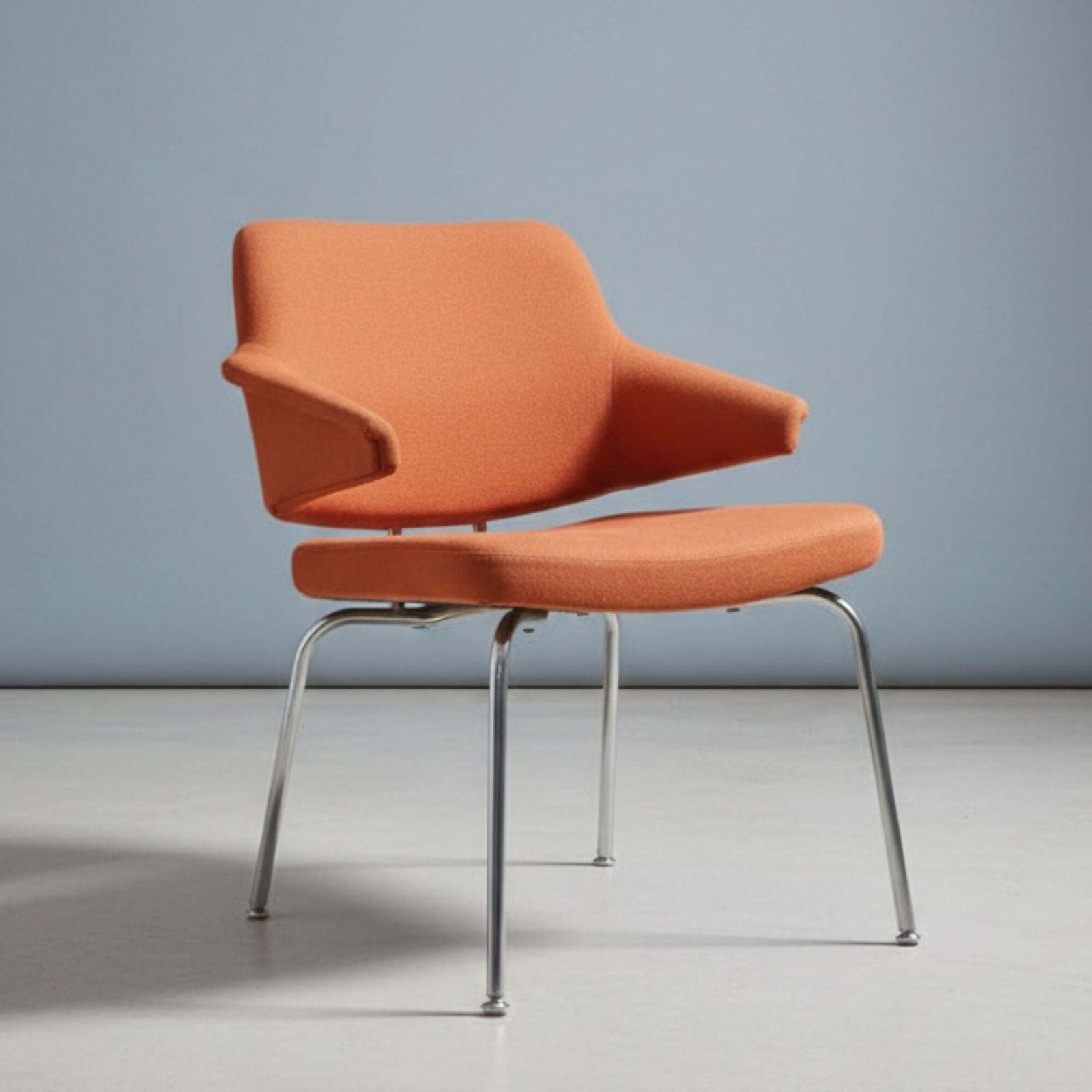 Mid Century Beklede Fauteuil Met Chromen Onderstel, Jaren 1970