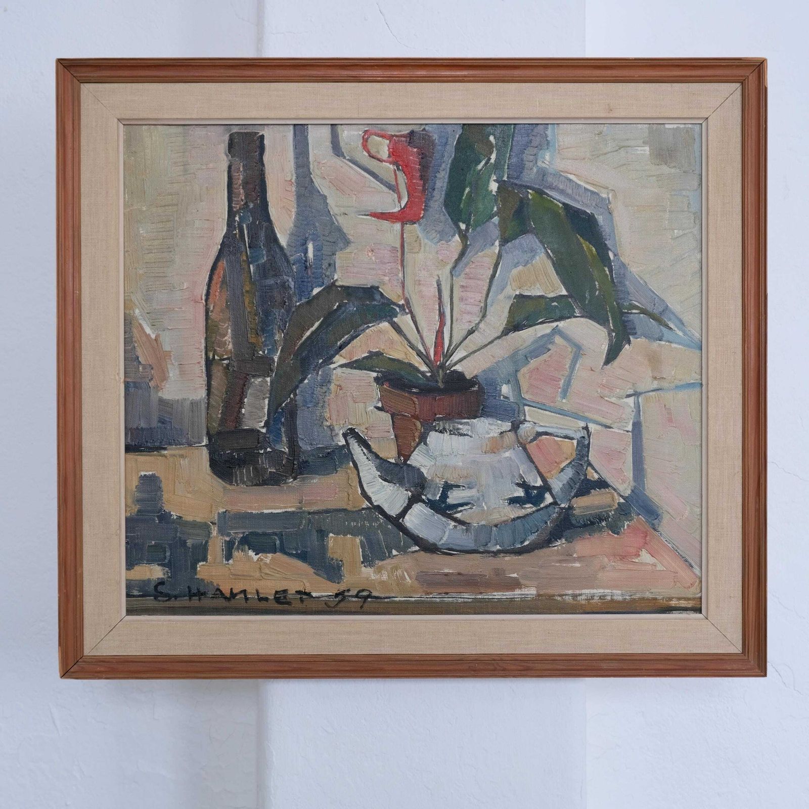 Still Life Oil Painting With Plant | Sven Olof Hamlet | 1959 photo furniture